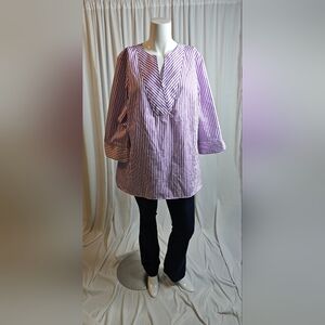Foxcroft Purple Striped Non-Iron Tunic sz 20W NWOT